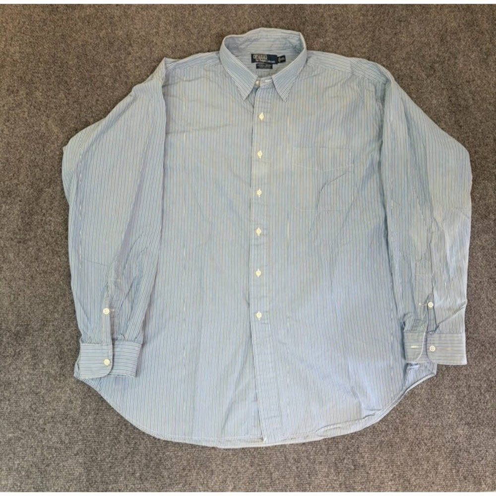 Polo Ralph Lauren Lowell Sport Men's White Blue Stripe Button Up Shirt‎ Size XXL